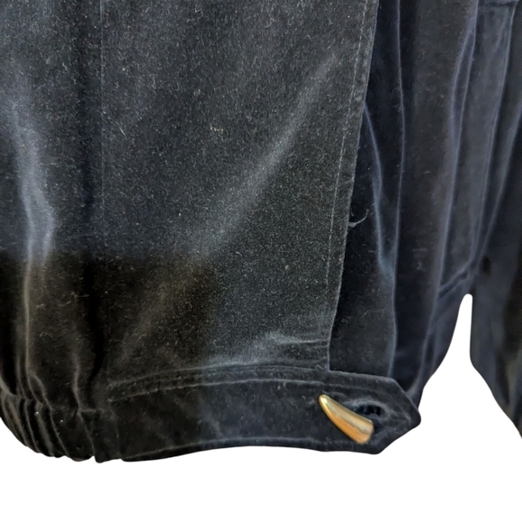 Vtg Braefair Black Velvet Real Fox Fur Trimmed Hooded Bomber Jacket Sz L - Picture 3 of 10